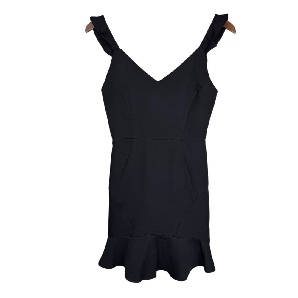 GB NWT Black Ruffled Strappy Vneck Hoco Formal Cocktail Mini Sheath Dress
